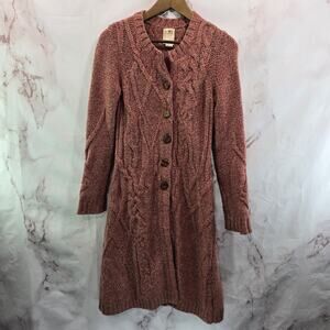 Anthropologie Duster Cardigan Womens XS Pink Wool Sweater Long Marled Vintage